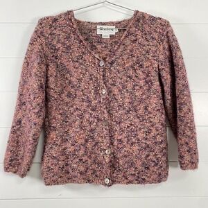 Harley Of Scotland Sweater Womens Medium Pink Purple Boucle Mohair Wool Cardigan
